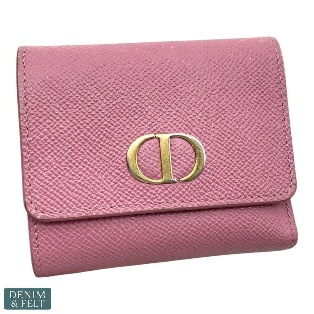 Christian‎ Dior Montaigne 30 Lotus Pink Trifold Compact Wallet Gold Hardware